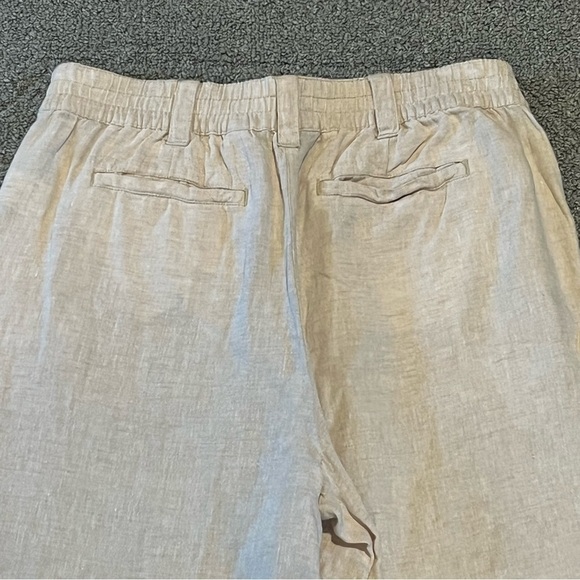 Lands End Pants Womens 14 Tan Linen Pull On Cropped Paper Bag Elastic Waist - Picture 8 of 9